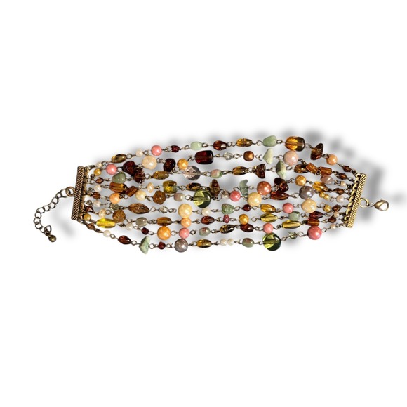 Jewelry - Multi Strand Beaded Stretch Bracelet Earth Tones‎ Gold Tone
